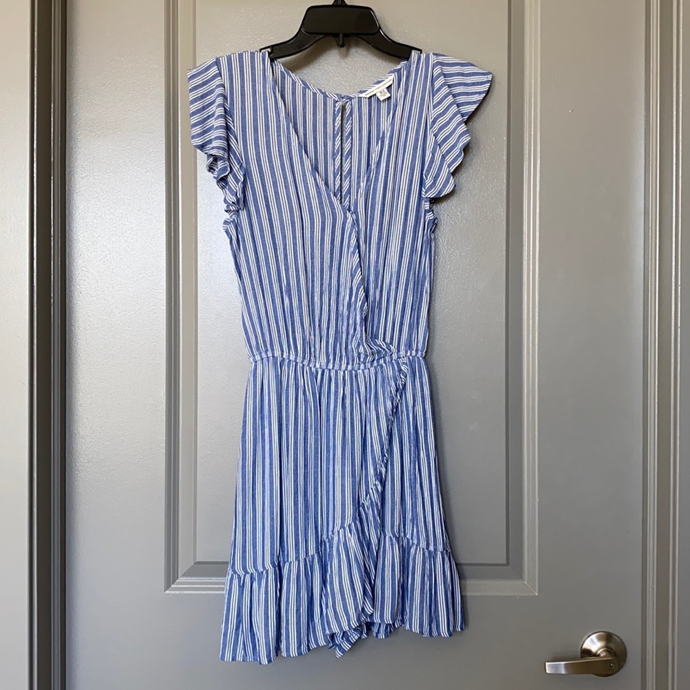 Striped Flutter Sleeve Romper Dress